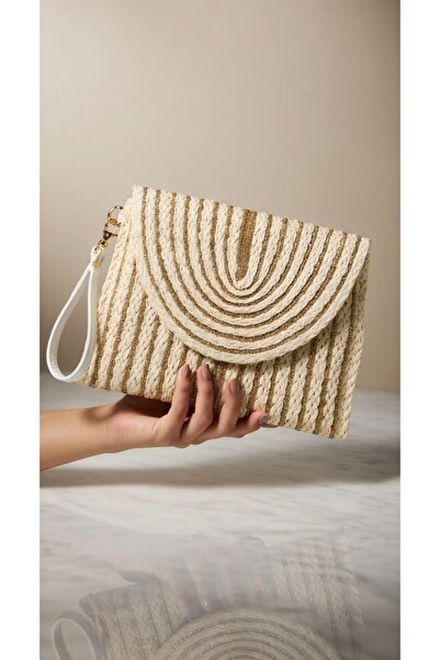 Mollycrush Portofoliu de damă din paie auriu cu sclipici, cu curea de mână și...