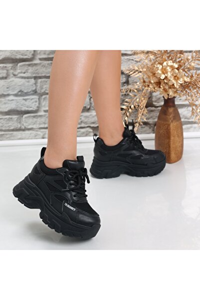 MODA STİL Sneakers dama cu platforma Negri din Piele Ecologica/Textil Norla, 37
