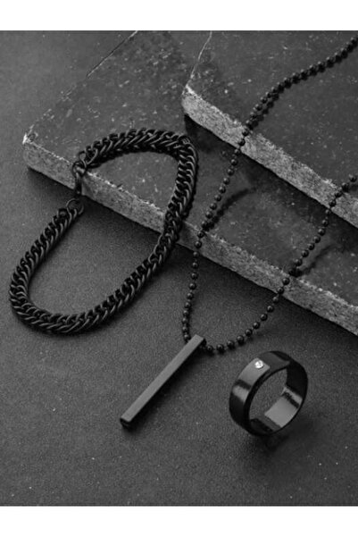 OutfitModa SET Bijuterii Bărbați Colier cu Pandantiv, Brățară neagra și Inele...