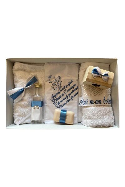 Your Baby Store Trusou botez Royal Angel – blue, brodat, 7 piese, bumbac