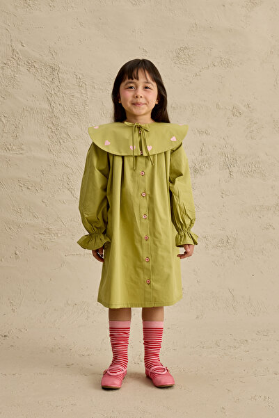 Fahhar Kids Rochie brodată cu inimioare, verde