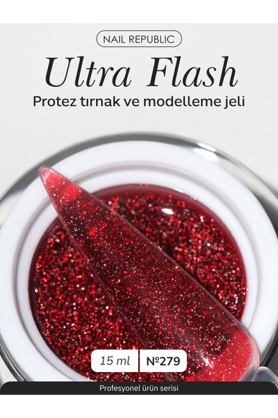 Nail Republic Tırnak Yapılandırma Jeli Ultra Flash 279 (15 ml) – Kırmızı Glit...