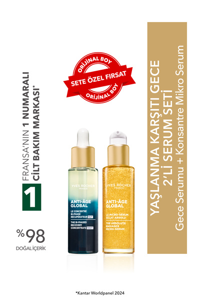 Yves Rocher Yaşlanma Karşıtı Gece 2'li Serum Seti - Gece Serumu 30 ml & Konsa...