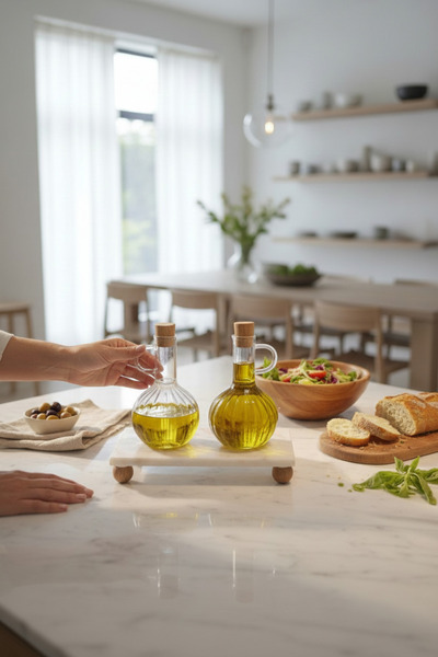 Akayev Marble 23X12 cm Wooden Bead Footed Oil Dispenser and Liquid Soap Dispe...