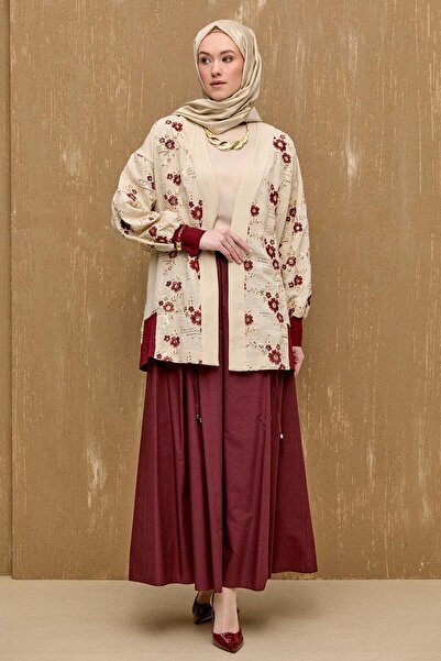 Setrms Nakışlı Keten Görünümlü Hırka