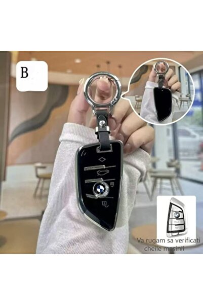 QGC Husa de Chei Auto Negru cu Inel Metalic, Accesoriu Lux pentru Mașină, 0222