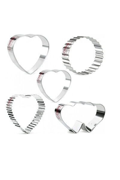 OEM Set of 5 heart-shaped cake molds, 8 x 7 x 2 cm, stainless steel, silver