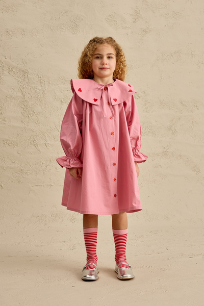 Fahhar Kids Kalp Nakışlı Elbise Pembe