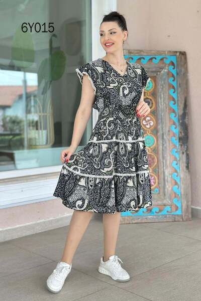 İnce Topuk Gipeli Viskon Elbise 6Y015