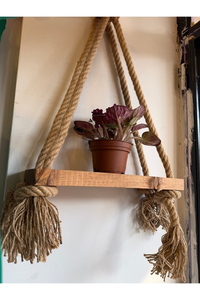 Lambbos Wooden Flower Pot Hornbeam Tether Wall Shelf