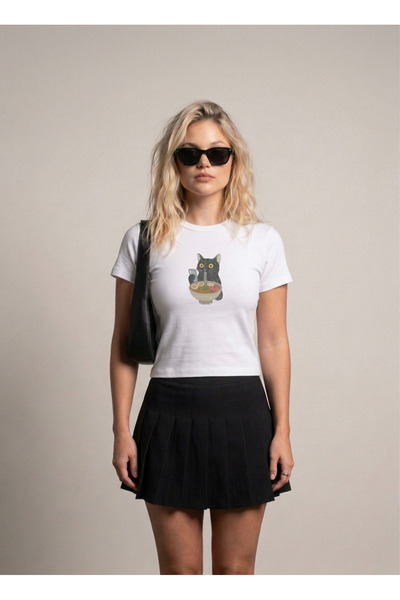 SVART WEAR Ramen Cat Printed Stretch Fabric Body T-Shirt