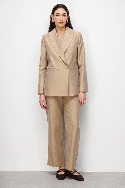 Mizalle Bej Rengi Kruvaze Blazer Ceket