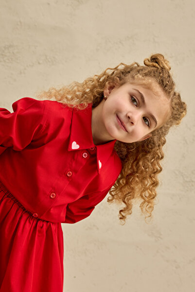 Fahhar Kids Heart Embroidered Skirt Set Red