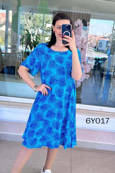 İnce Topuk Rochie din viscoză cu mânecă scurtă 6Y017