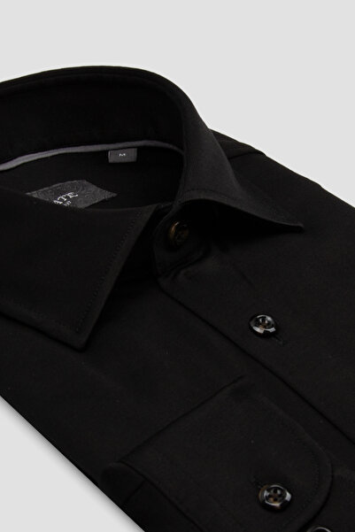 Abbate Florence Woven Rayon Blended Comfort Fit Black Classic Collar Men's Pl...