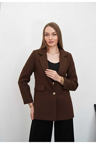 Niora Moda Acı Kahve Tek Düğmeli Astarlı Tuvit Ceket