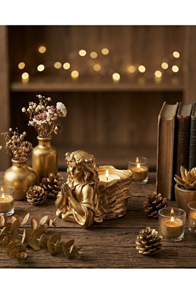 ZEROXO Golden Dua Eden Melek Figürlü Mumluk | Tealight Mumluk Dekor Objesi | ...