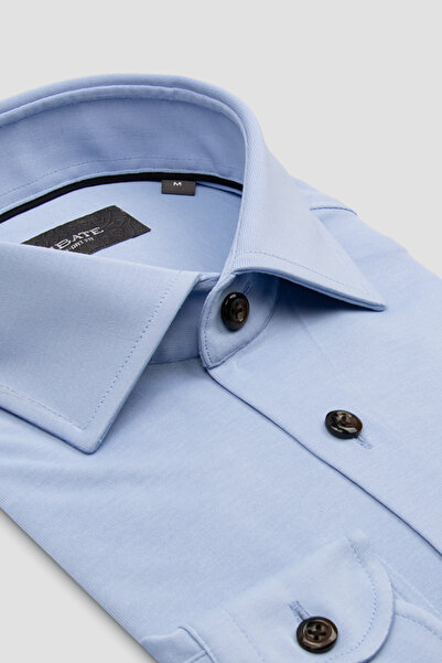 Abbate Florence Woven Rayon Blended Comfort Fit Light Blue Classic Collar Men...