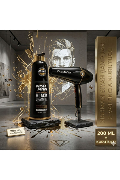 NISHMAN SAÇ VE SAKAL SİYAHLAŞTIRICI ŞAMPUAN (200 ML) X 5 ADET / FÖN MAKİNASI ...