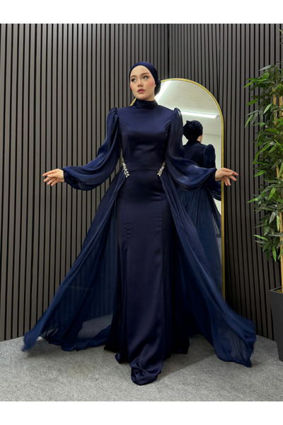ENSA TESETTUR Swan Evening Dress Navy Blue