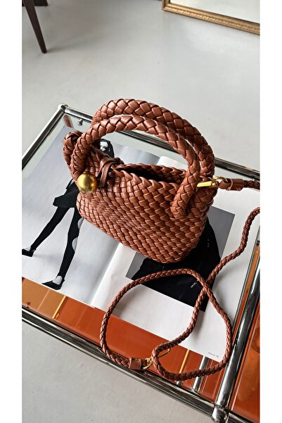 Eataly Shoes Taba Hand Knitted Gold Buckled Women's Bag