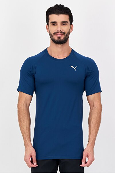 Puma Men Sportswear Fit Short Sleeve Brand Logo Training T-Shirt, Teal Blue
