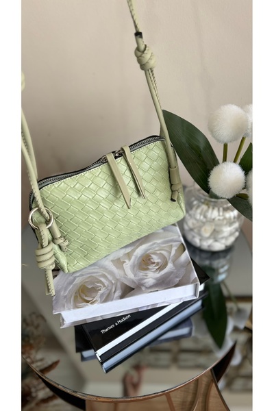 FirstRoseStore Örgü Desenli Ayarlanabilir Askılı Bombelli Kadın Çapraz Toz Pe...