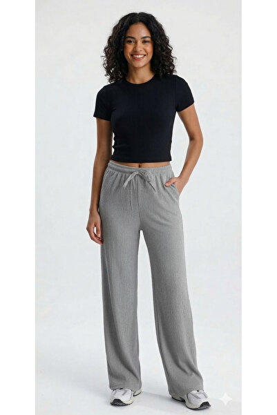 LAVİNİM Women's High Waist Wrinkled Fabric Wide-Leg Palazzo Pants