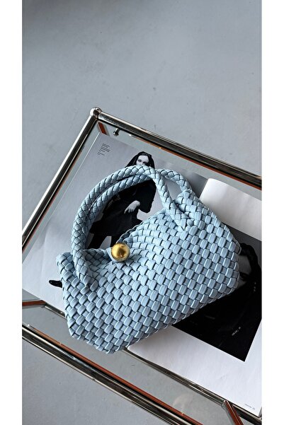 Eataly Shoes بيبي بلو محبوك يدويًا ذهبي بإبزيم نسائي حقيبة