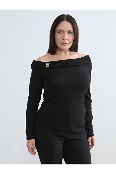 LC Waikiki Peak New Season Plus Size Boat Neck Ruched Blouse