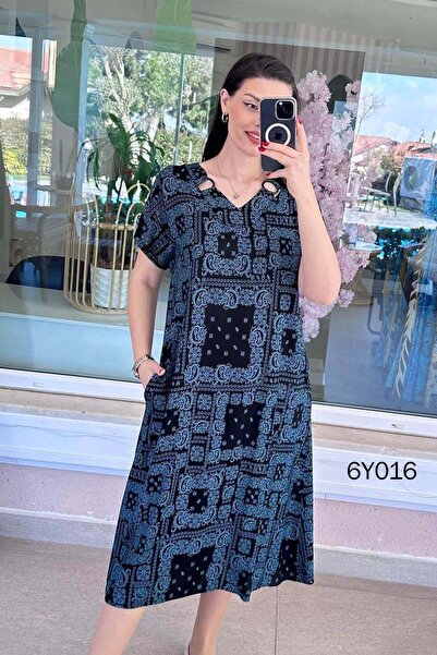 İnce Topuk Rochie din viscoză cu detaliu inel 6Y016