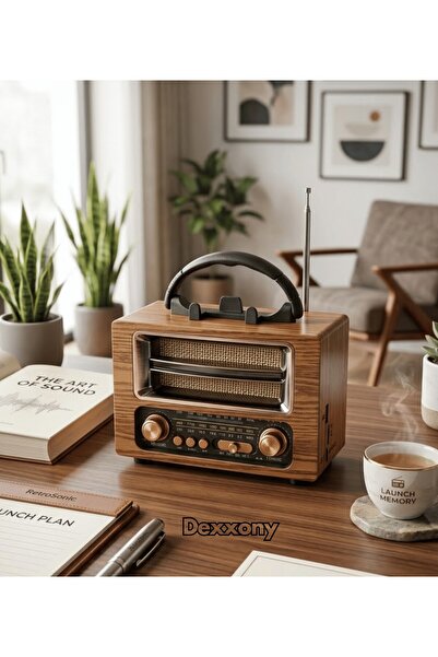 Dexxony DD1 Nostaljik Şarjlı Radyo Ahşap Görünümlü Bluetooth Taşınabilir Hopa...