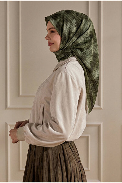 SilkTouch Khaki Bulut Patterned Muslin Scarf