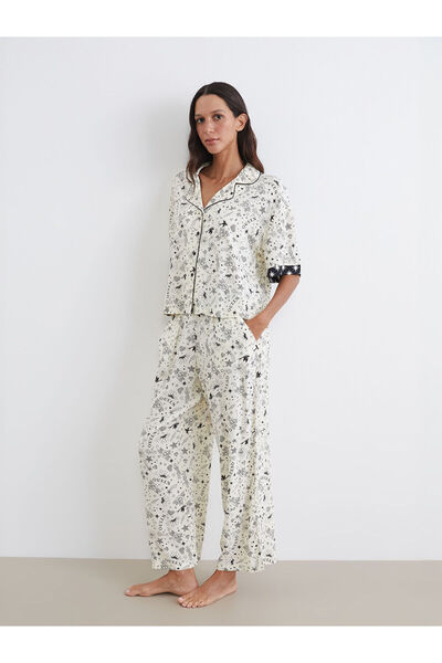 LC Waikiki Özmarka New Season Shirt Collar Printed Women's Pajama Set