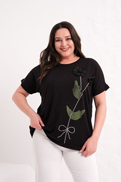 Esina Bluză de damă cu detalii flori de piatră viscoză