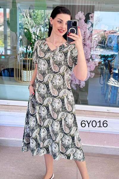 İnce Topuk Рокля от вискоза с детайл пръстеновидна форма 6y016