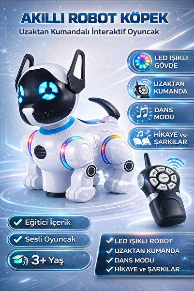 YILDIRIM OYUNCAK Uzaktan Kumandalı Oyuncak Eğitici Robot Köpek - LED Işıklı D...