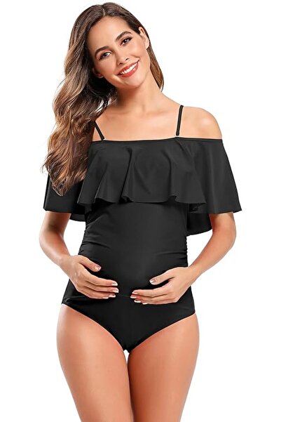 OEM SHEKINI Maternity One Piece Swimsuit - M01 - size M - Black - Ruffles, Ta...