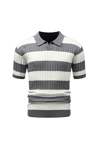 OEM HYPESTFIT Tricou Polo - Vintage Retro - mărime XL - Gri Dungi - Tricot Re...