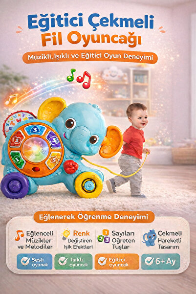 WINFUN Çekmeli Fil Dostum Müzikli Işıklı Eğitici Oyuncak – Sayı Öğreten 6+ Ay...