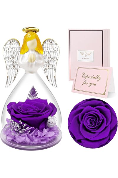 OEM Sunia Figurină Înger - Trandafiri Violeți - mărime 16cm - Sticlă - Cadou ...