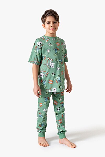 ANKANOVA Комплект памучни пижами с къс ръкав и принт с герои за момчета