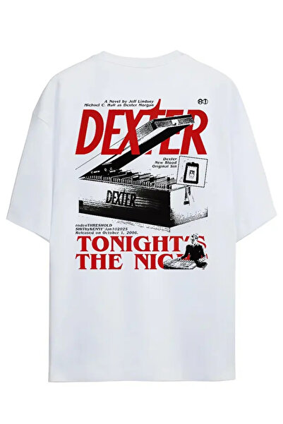 Bravebell Tricou unisex oversize alb cu imprimeu Dexter Tonight The Night