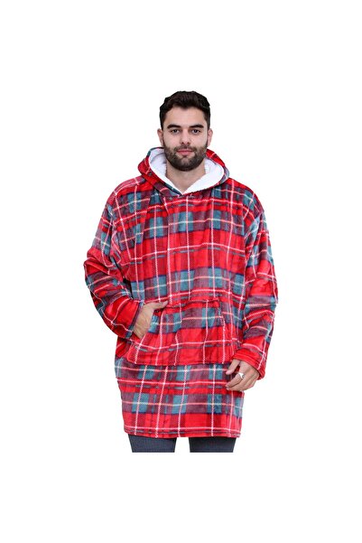OEM Vivre Hanorac Pătură Oversize Roșu, Flaușat cu Glugă și Buzunar Cangur