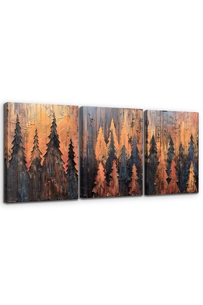OEM Artgeist Set Tablou Canvas Pădure Aurie Abstractă, 3 piese 40x58 cm
