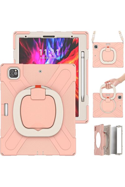 OEM Husă iPad Pro 12.9 inch, Silicon Roz, Protecție Șocuri, Stand, Curea Umăr