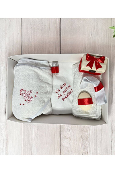 Your Baby Store Trusou botez ingeras- rosu, brodat, 7 piese, bumbac