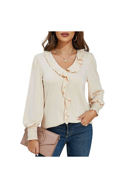 OEM Bluză de Damă - Vintage Elegant - mărime S - Bej - Mâneci Bufante Decolte...