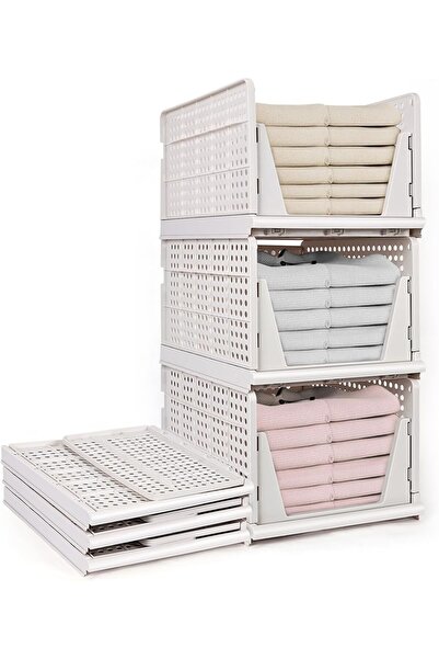 OEM Homs Set of 3 Closet Organizers, 43x32.5x25 cm, White Plastic, Stackable ...