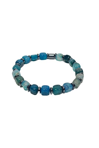 Janti Jtss26Blk1741 Blue Agate and Hematite Natural Stone Bracelet